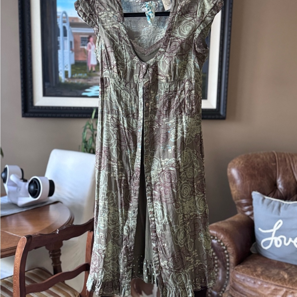 Billabong Olive and Brown Floral Midi Dress